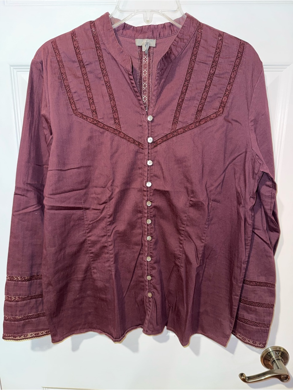 J. Jill Plum Lace-Trim Blouse